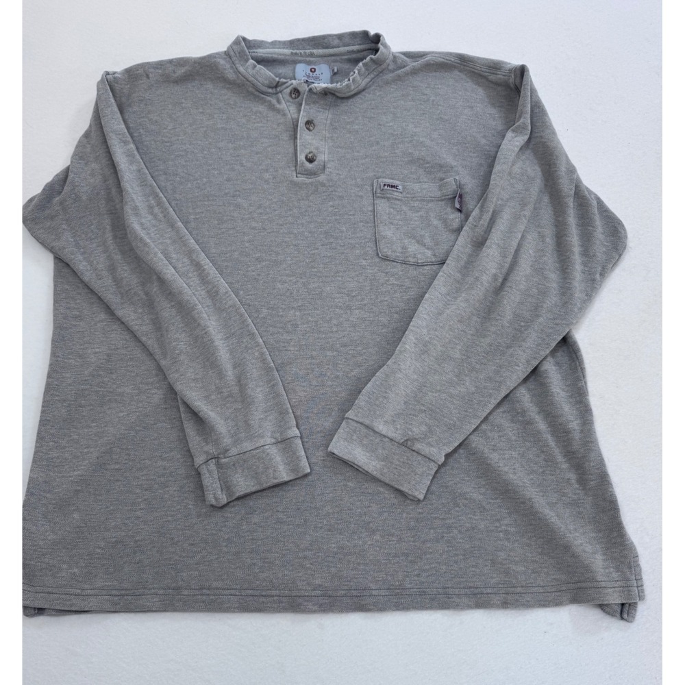 Tyndale FRMC Flame Resistant Henley Shirt Mens 2XL Grey Long Sleeve HRC 2 USA